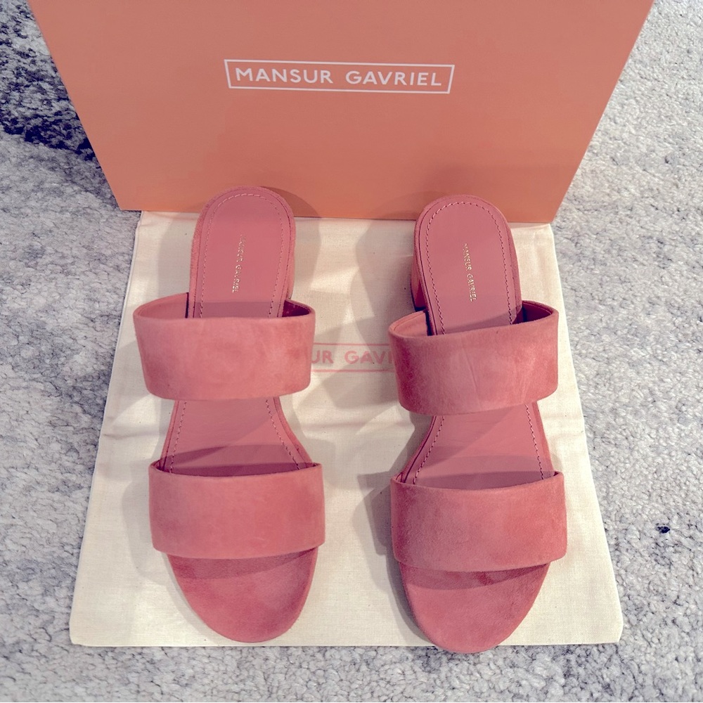 Beautiful Blush Pink Mansur Gavriel Suede Sandal. Never worn, brand new.